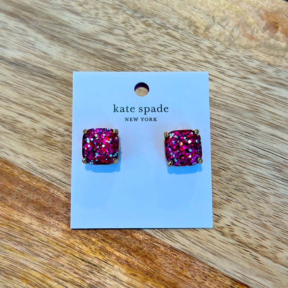 Kate Spade Pink Glitter Square Gumdrop Earrings